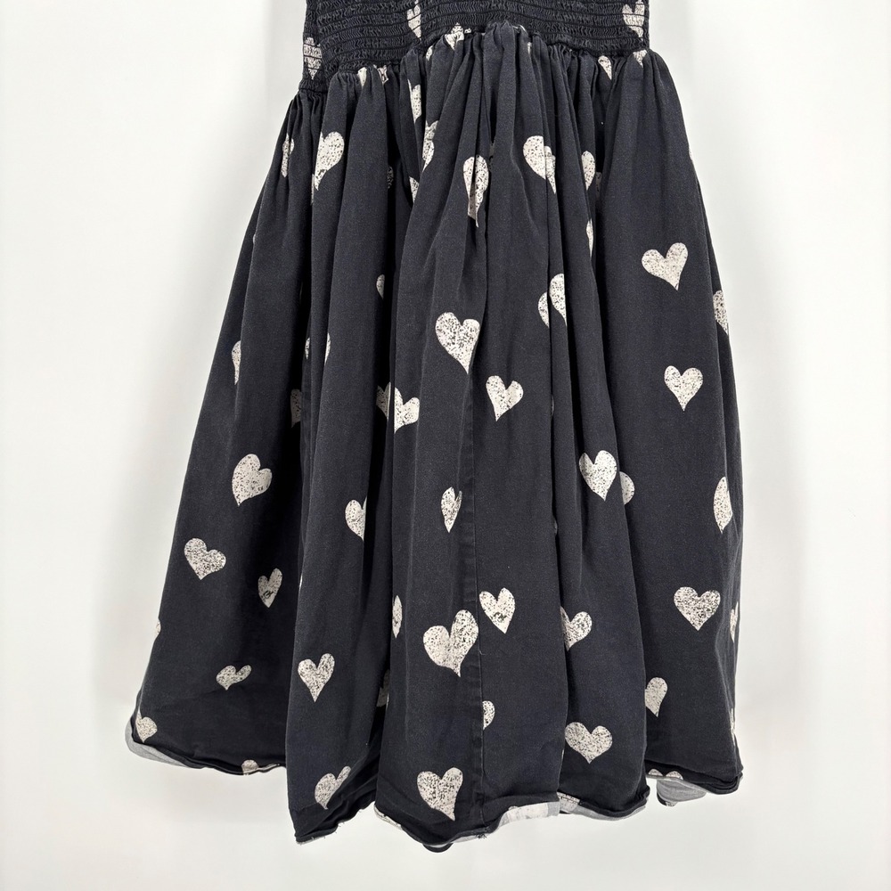 Autumn Adeigbo Winnie Dress Sz 0 Black White Heart Print Smocked‎ Midi Feminine - Picture 10 of 15